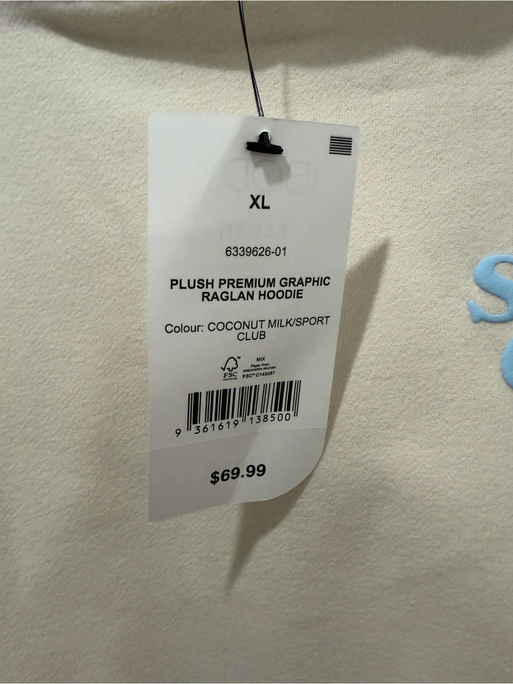 NWT Cotton On Body Plush Premium Graphic Raglan Hoodie - Coconut Milk/Sport Club - Picture 10 of 10